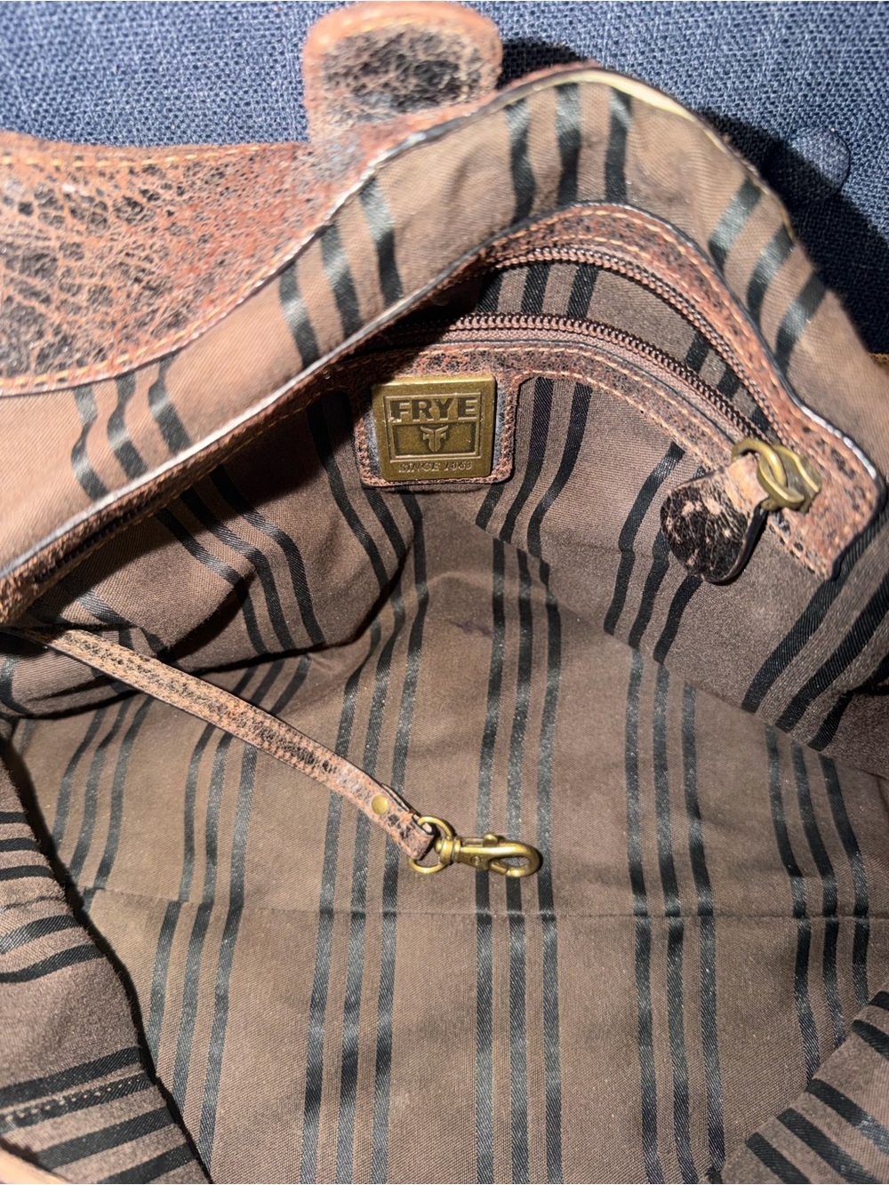 Frye Deborah Studded Distressed Brown Leather Shoulder Bag - Picture 8 of 13